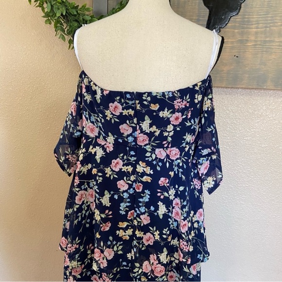 NWOT Lulus Charming Passion Navy Blue Floral Off-the-Shoulder Maxi Dress - Picture 10 of 11